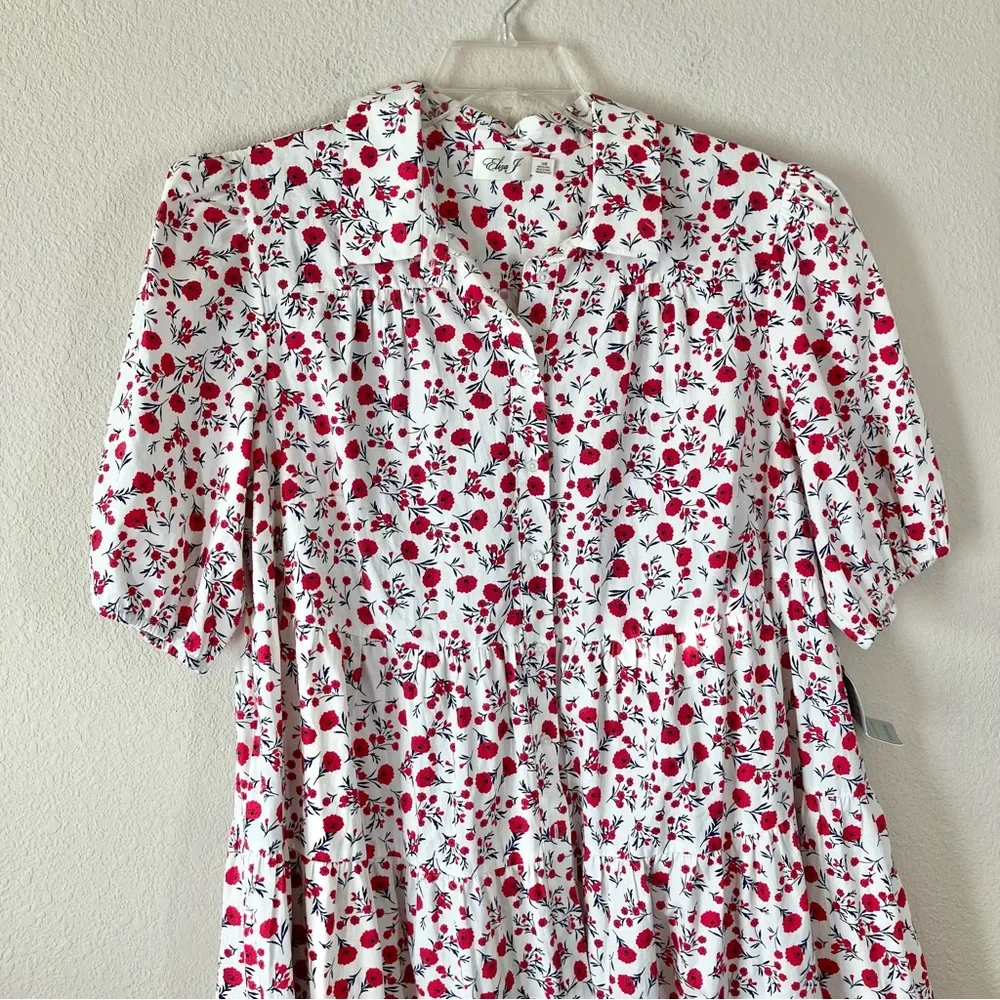 ELIZA J Boho Babydoll Dress 16W Poppy Floral Puff Sleeve Tiered Summer Vacation - Picture 4 of 13